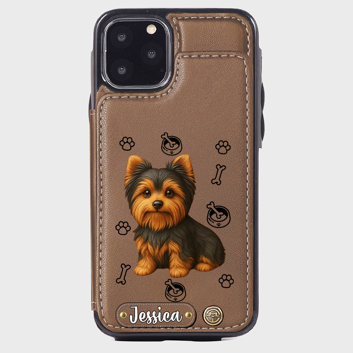 Étui portefeuille pour téléphone personnalisé Yorkshire Terrier « J’aime mon chien »