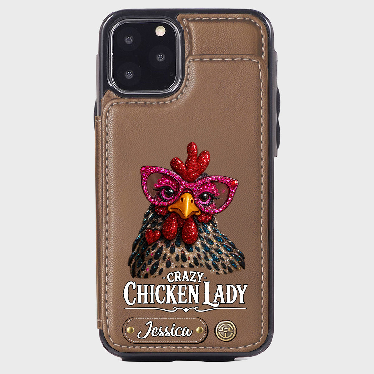 Crazy Chicken Lady - Étui portefeuille personnalisé pour téléphone avec poulet