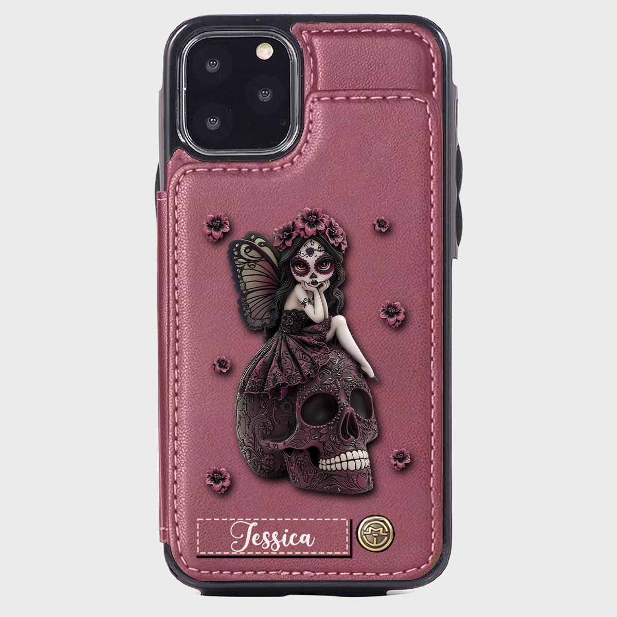 Beautiful Gothic Fairy Girl - Personalized Skull Wallet Phone Case