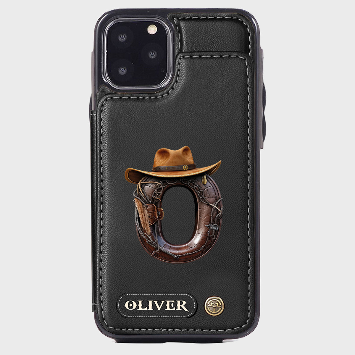 Étui portefeuille/téléphone personnalisé style western avec initiale du prénom - Cowboy/Cowgirl