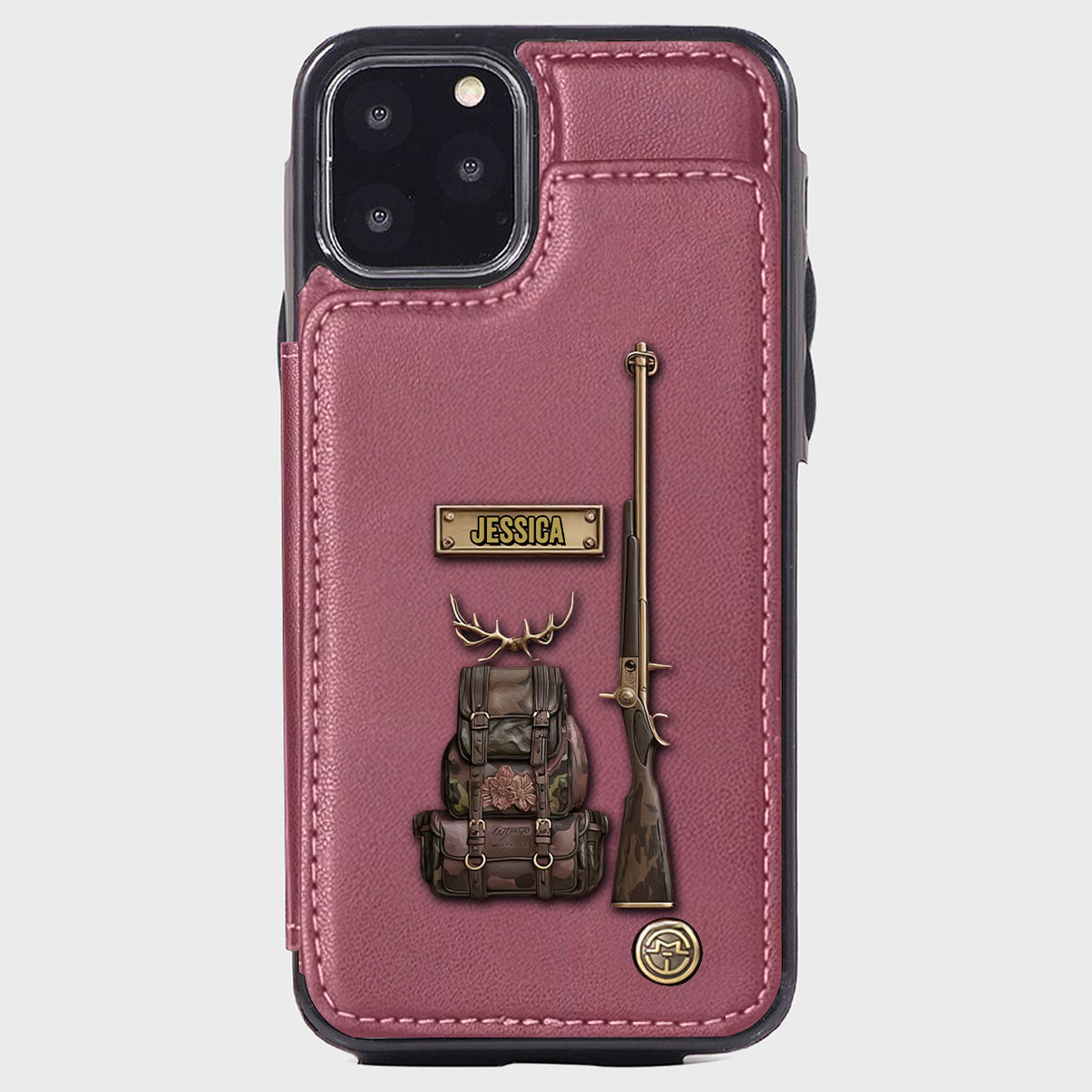 Cadeau de luxe pour chasseur - Étui portefeuille personnalisé pour téléphone sur le thème de la chasse