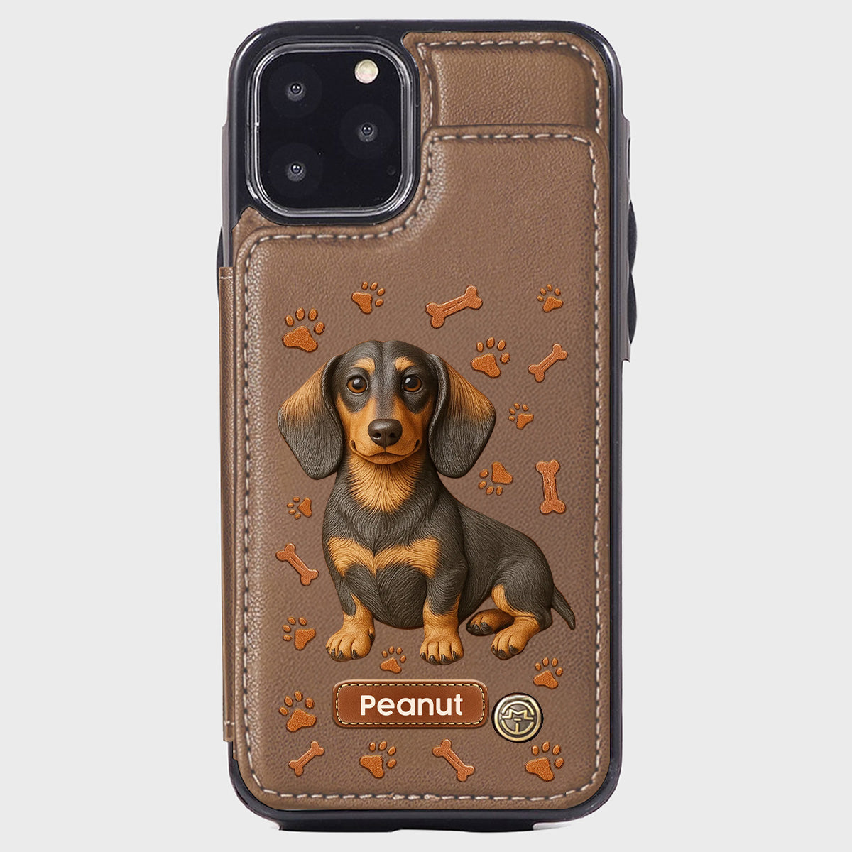 J'aime mon chien - Étui portefeuille personnalisé pour téléphone avec motif teckel