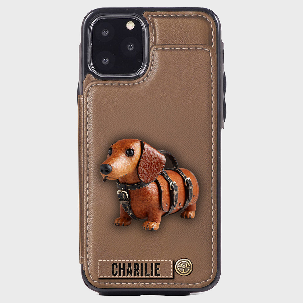 Étui portefeuille personnalisé pour téléphone avec un adorable teckel - Motif chien