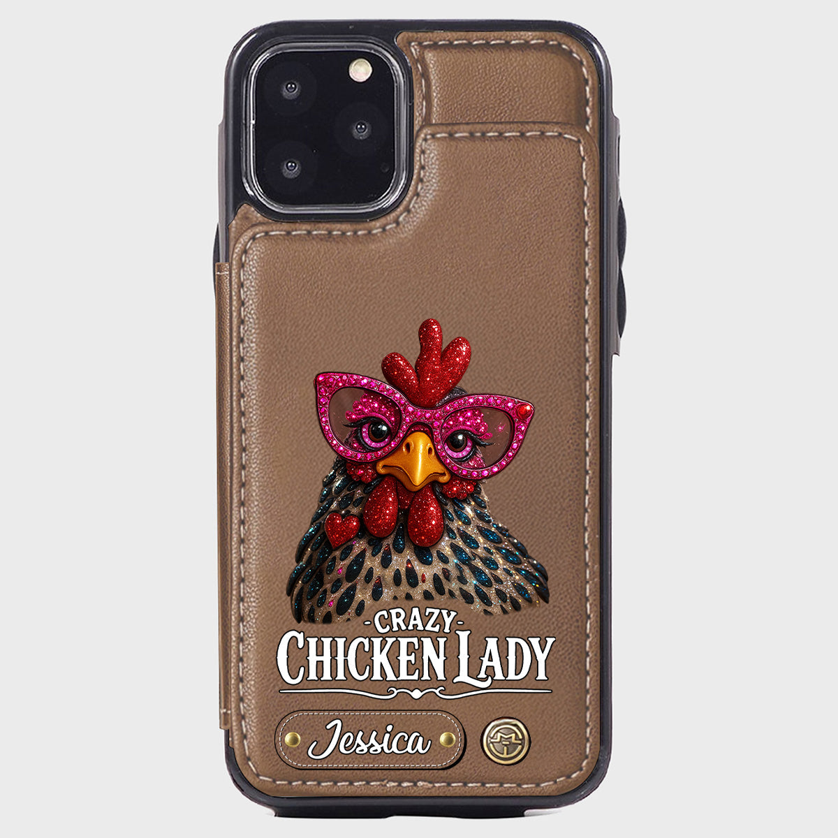 Crazy Chicken Lady - Étui portefeuille personnalisé pour téléphone avec poulet