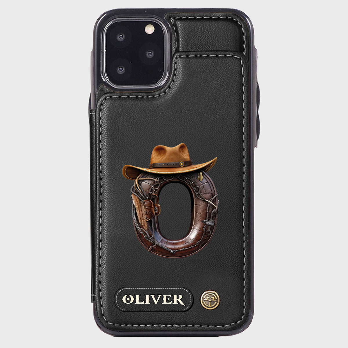 Étui portefeuille/téléphone personnalisé style western avec initiale du prénom - Cowboy/Cowgirl