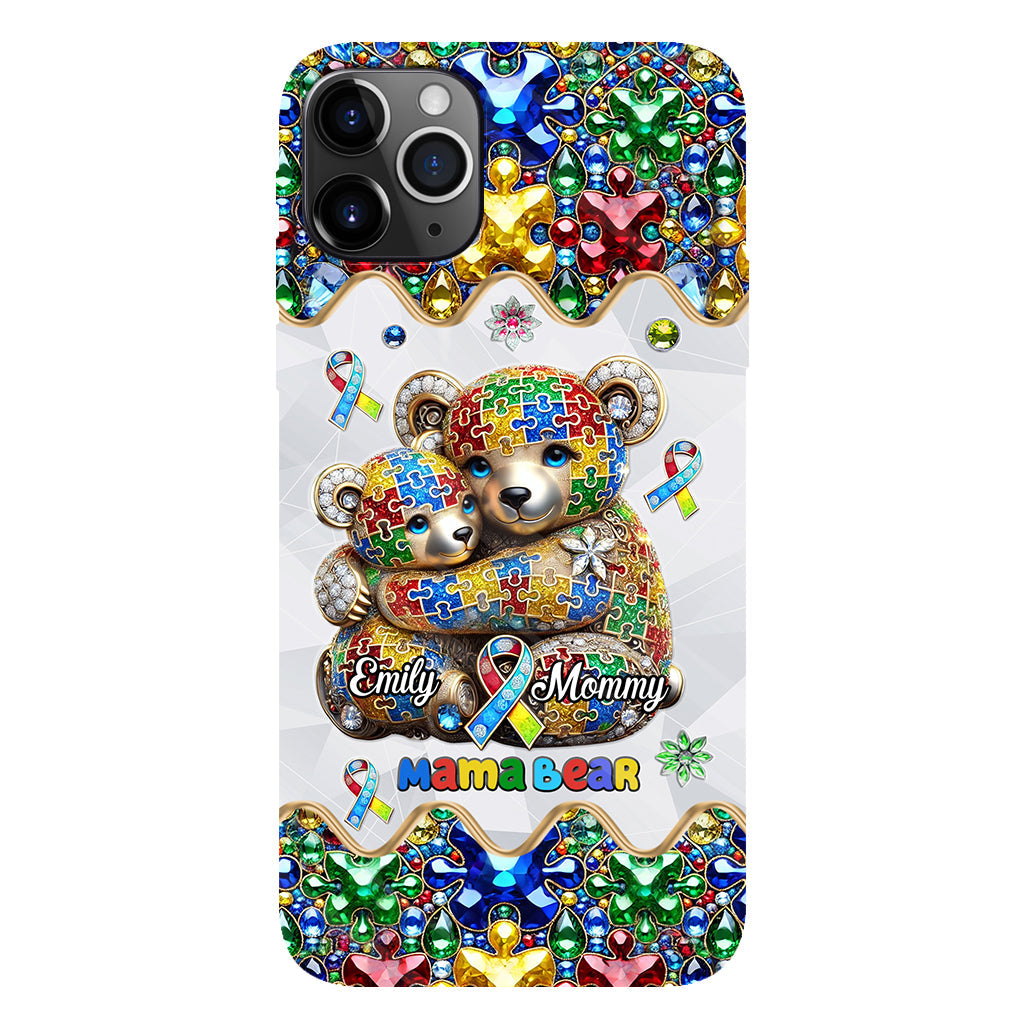 Coque de téléphone personnalisée « Maman Ours » pour la sensibilisation à l'autisme (avec impression intégrale)