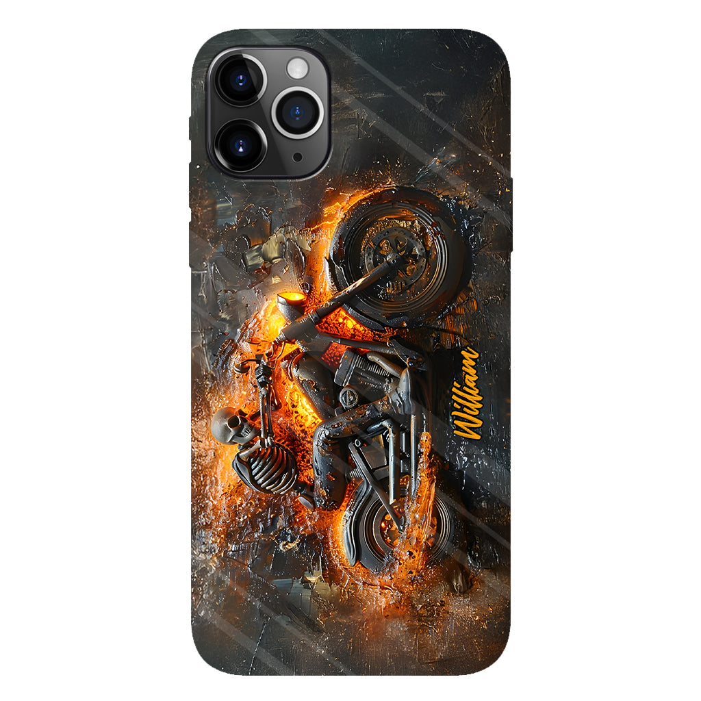 Skeleton Riding Flaming Motorcycle - Personalized Biker Full Print Phone Case