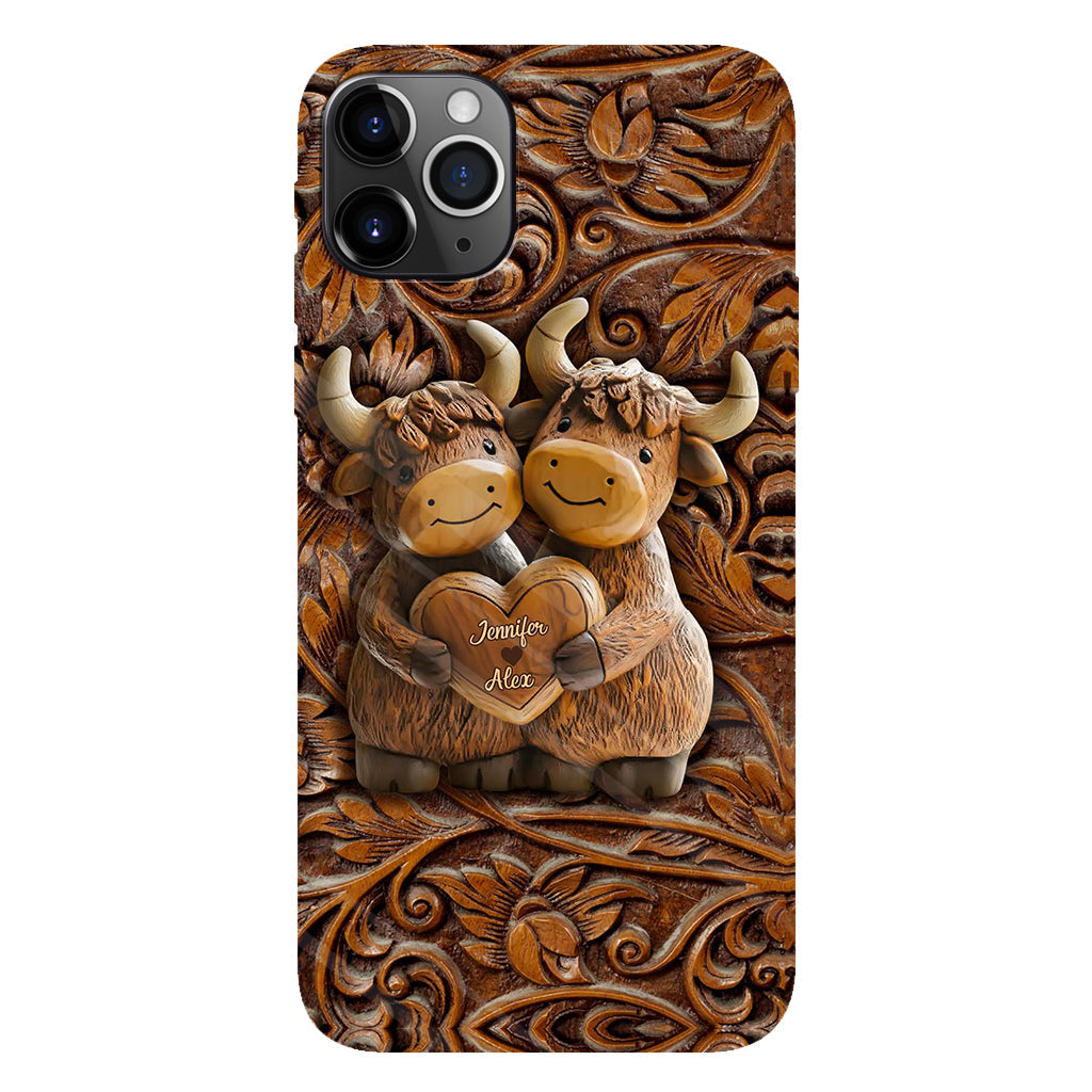 Couple de vaches des Highlands mignon - Coque de téléphone personnalisée avec imprimé intégral de vaches des Highlands