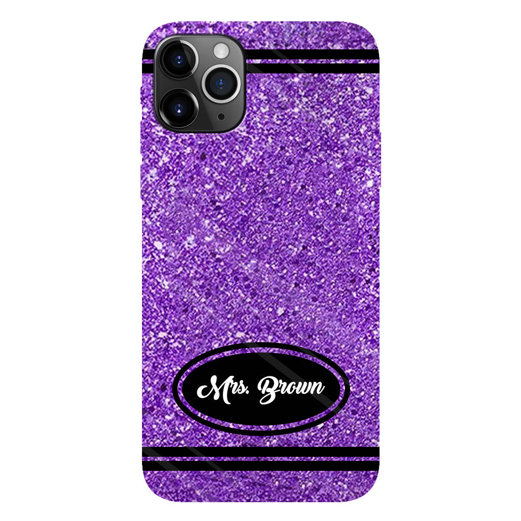 Coque de téléphone et support pour téléphone personnalisés avec motif crayon à paillettes artificielles - Design crayon à paillettes artificielles - Impression intégrale - Motif pour enseignant