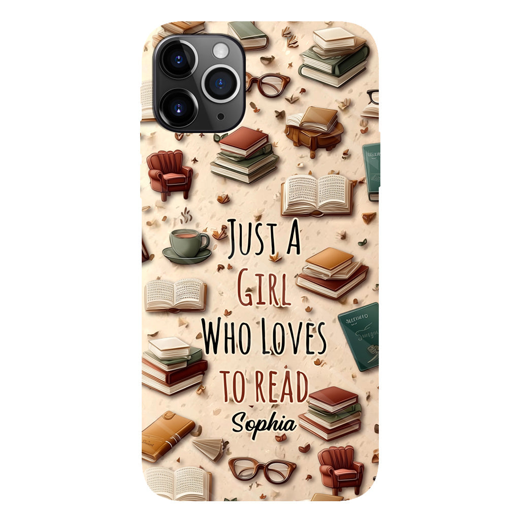 Coque de téléphone personnalisée « Juste une fille qui aime lire » avec un livre imprimé intégralement