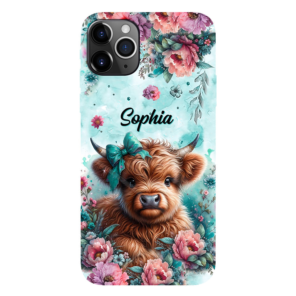 Coque de téléphone personnalisée avec imprimé intégral « Bébé vache des Highlands »
