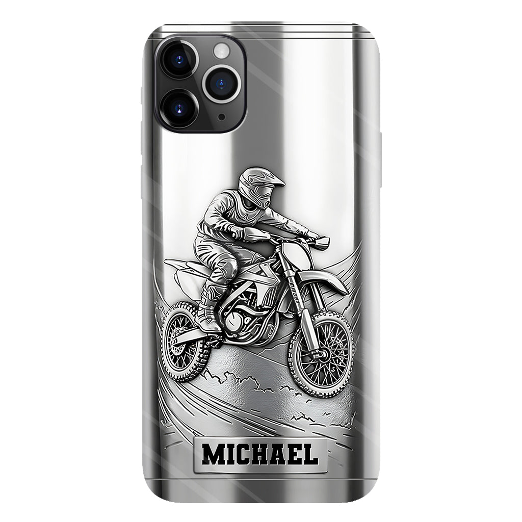 Coque de téléphone personnalisée motif motocross/cross métallisée - Coque de téléphone imprimée intégralement sur le thème du motocross