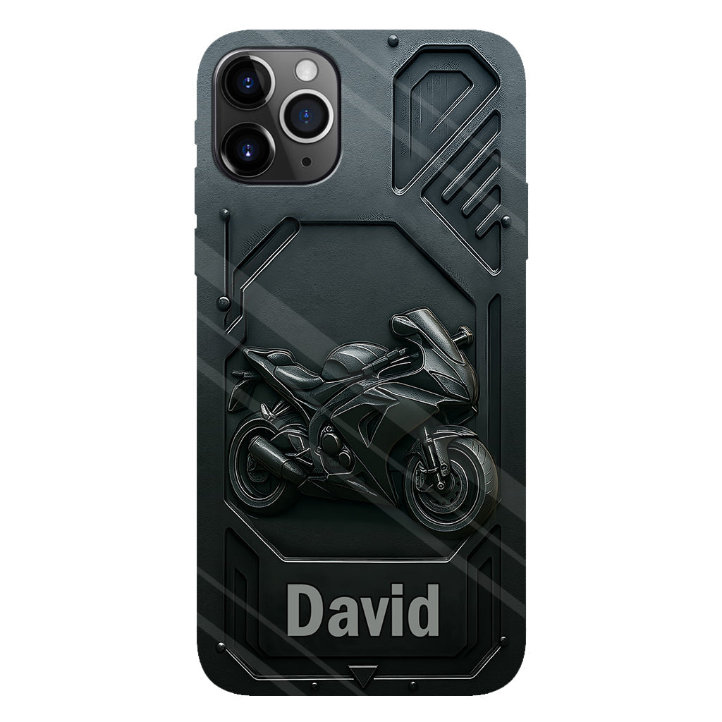 Coque de téléphone personnalisée pour motard, style cruiser/sportif, avec impression intégrale.
