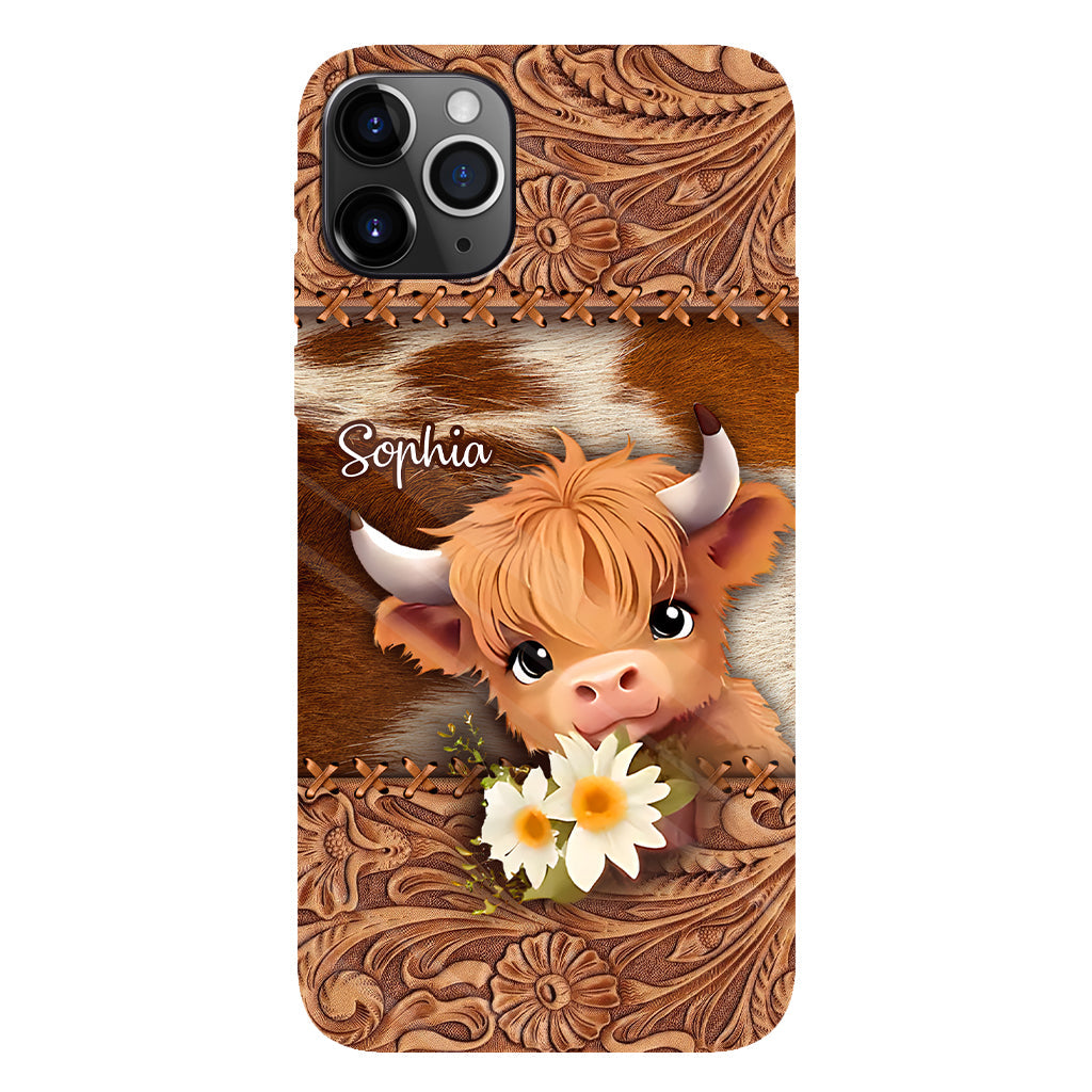 Coque de téléphone personnalisée avec impression intégrale représentant une adorable vache des Highlands
