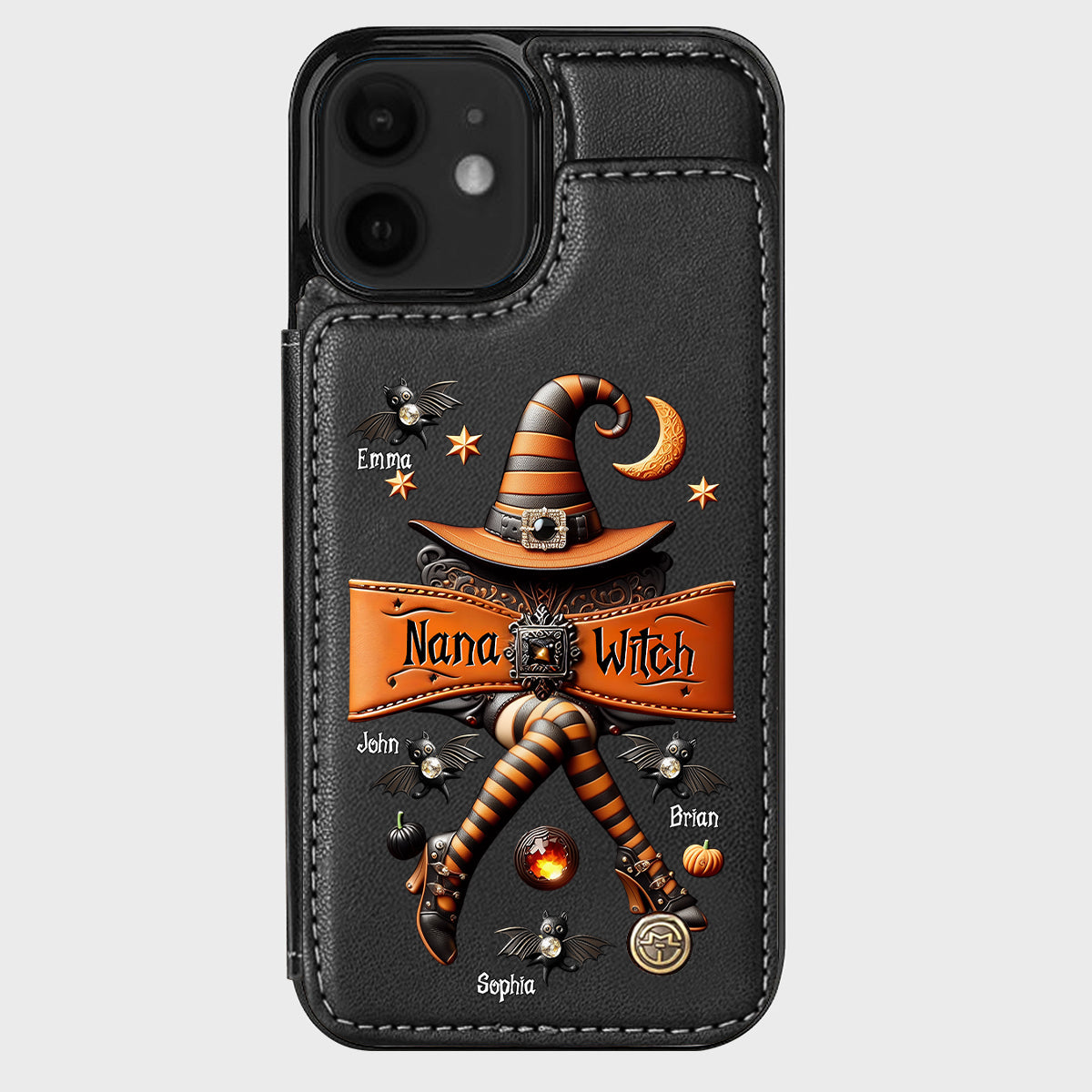 Cadeau d'Halloween pour grand-mère, maman sorcière - Étui portefeuille personnalisé pour téléphone