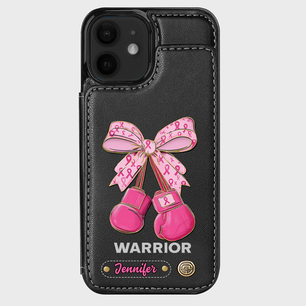 Guerrière - Étui portefeuille personnalisé pour téléphone, symbole de sensibilisation au cancer du sein