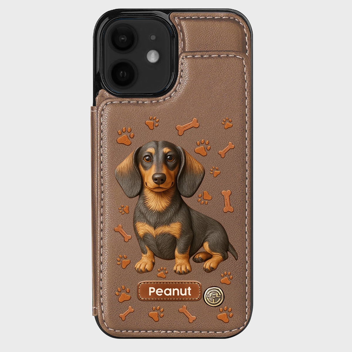 J'aime mon chien - Étui portefeuille personnalisé pour téléphone avec motif teckel
