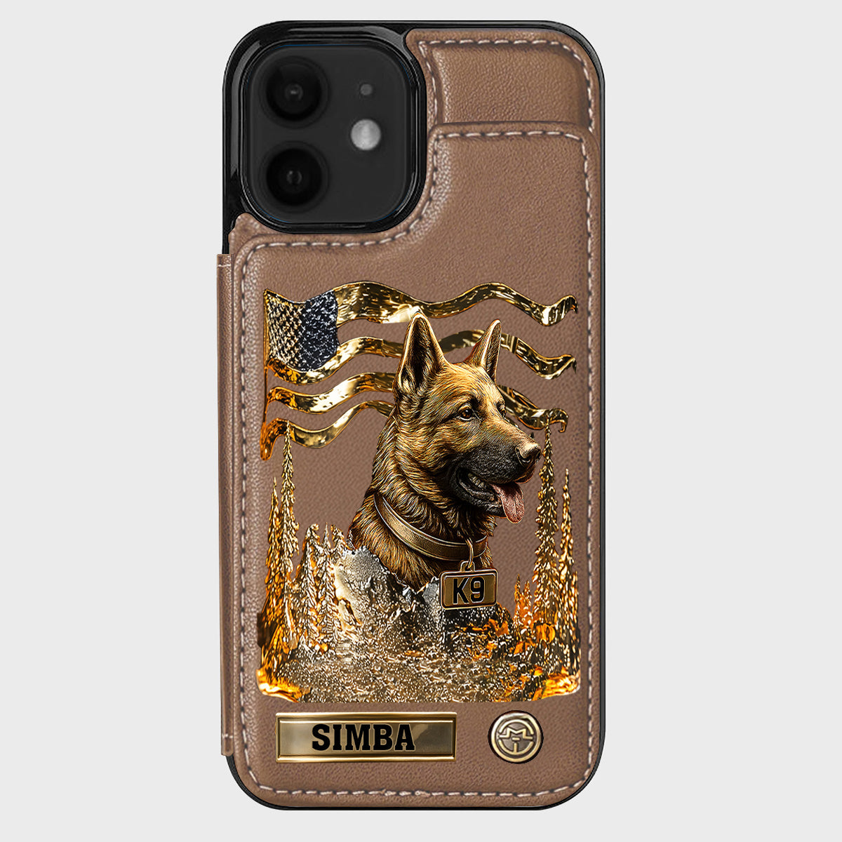 J'aime mon chien - Étui portefeuille/téléphone personnalisé avec un berger allemand