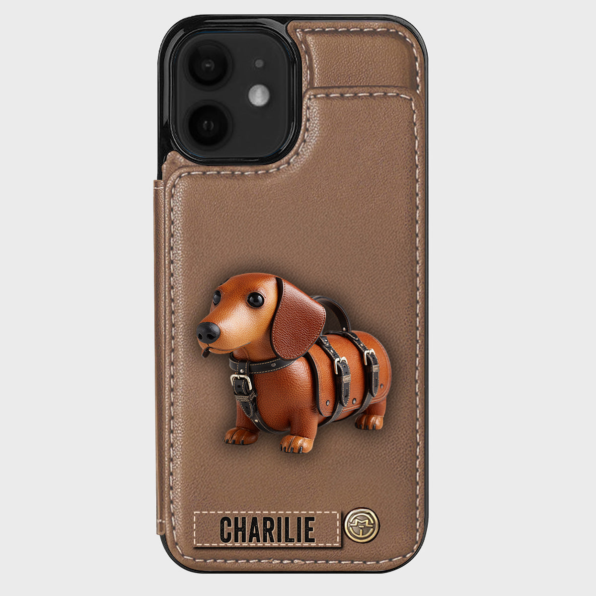 Étui portefeuille personnalisé pour téléphone avec un adorable teckel - Motif chien