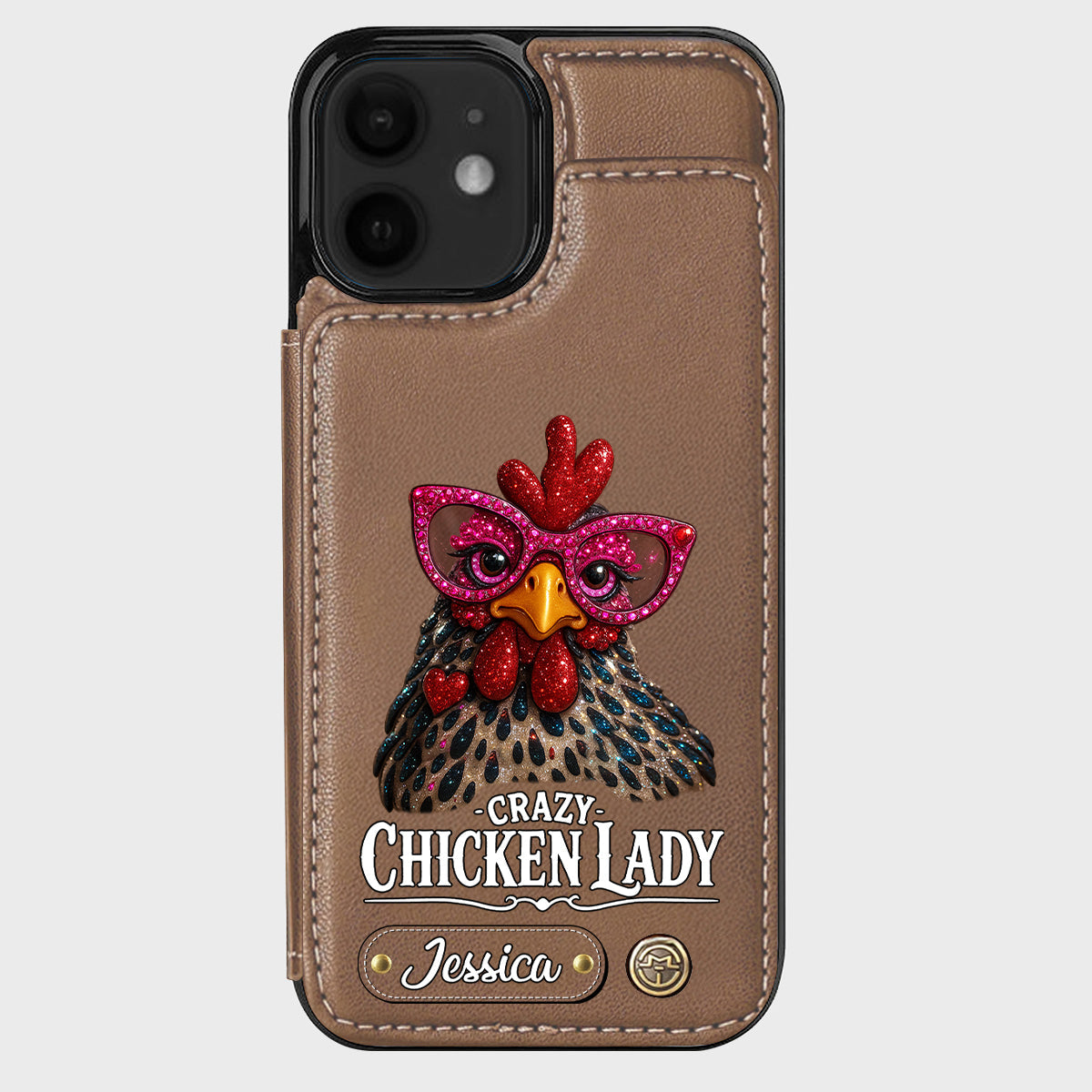 Crazy Chicken Lady - Étui portefeuille personnalisé pour téléphone avec poulet