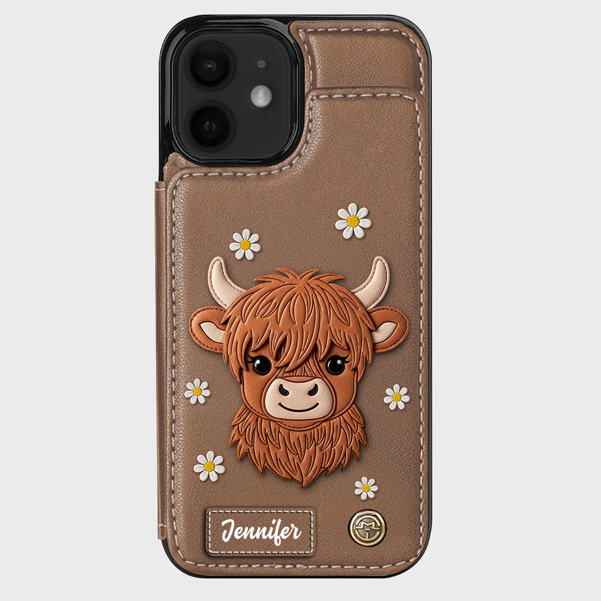 Adorable vache des Highlands - Étui portefeuille personnalisé pour téléphone avec une vache des Highlands