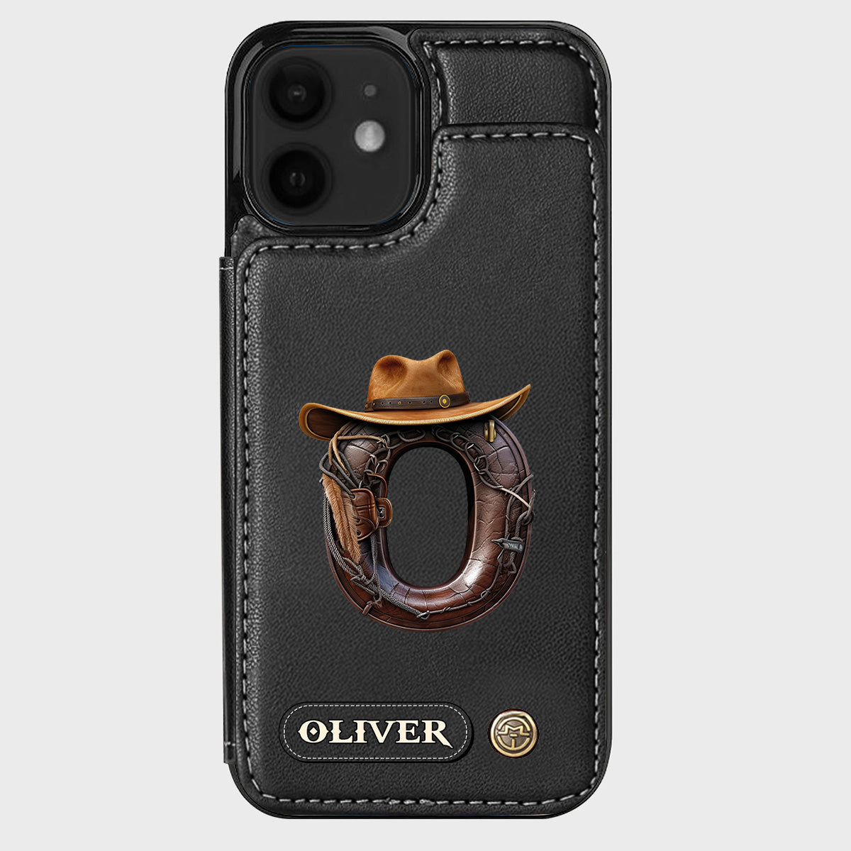 Étui portefeuille/téléphone personnalisé style western avec initiale du prénom - Cowboy/Cowgirl
