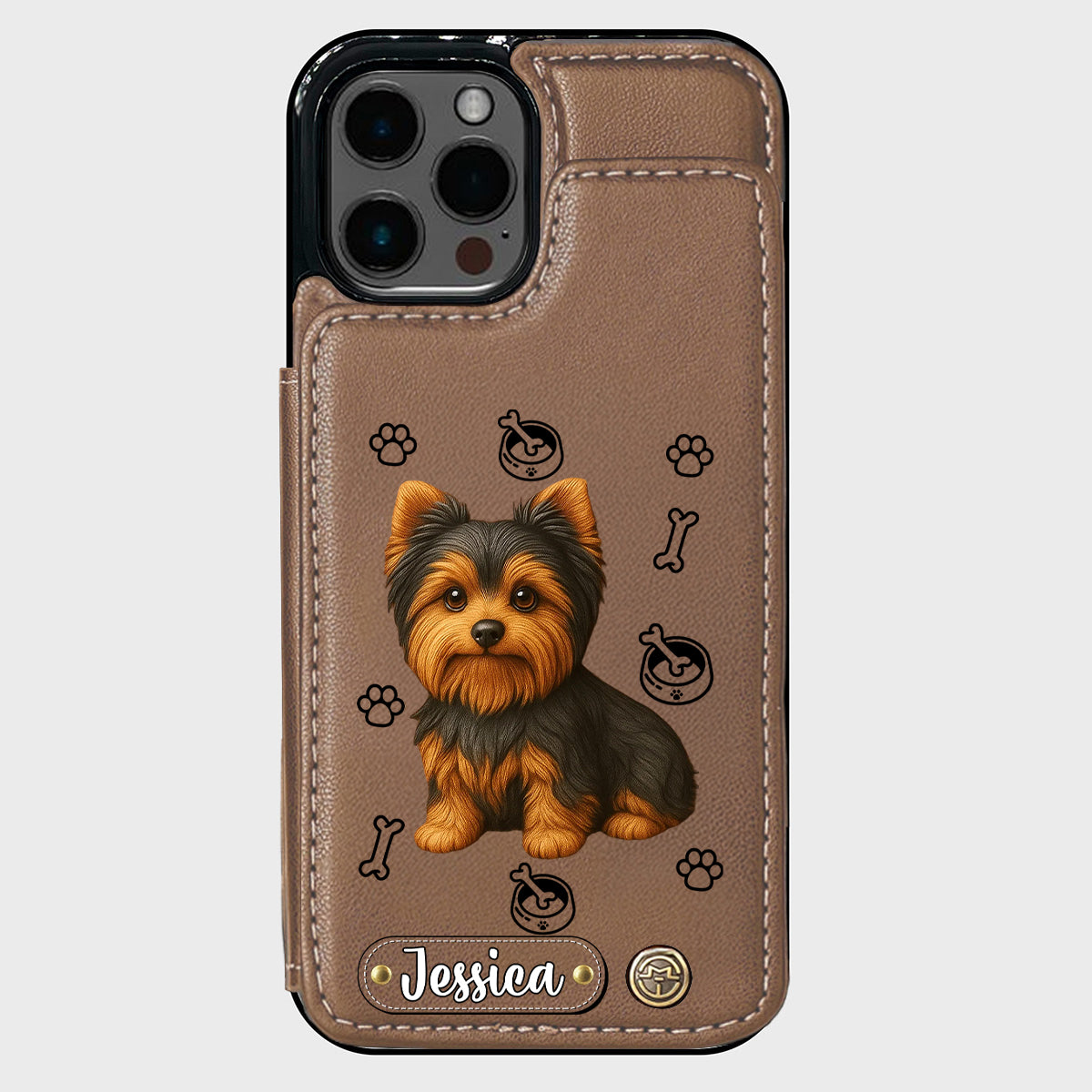 Étui portefeuille pour téléphone personnalisé Yorkshire Terrier « J’aime mon chien »
