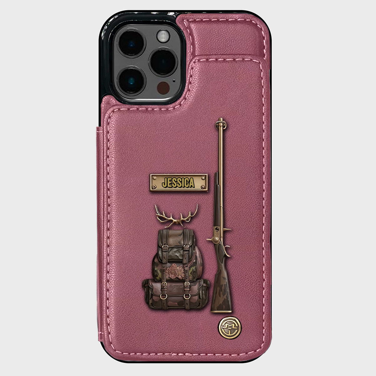 Cadeau de luxe pour chasseur - Étui portefeuille personnalisé pour téléphone sur le thème de la chasse