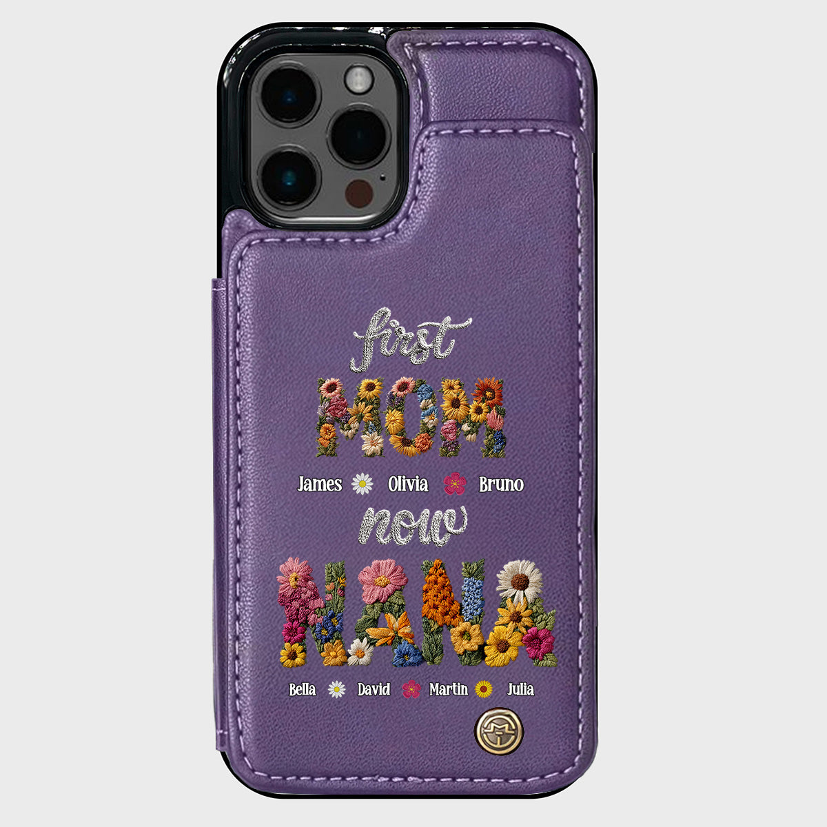 Première maman, maintenant grand-mère - Étui portefeuille personnalisé pour téléphone « Grand-mère »