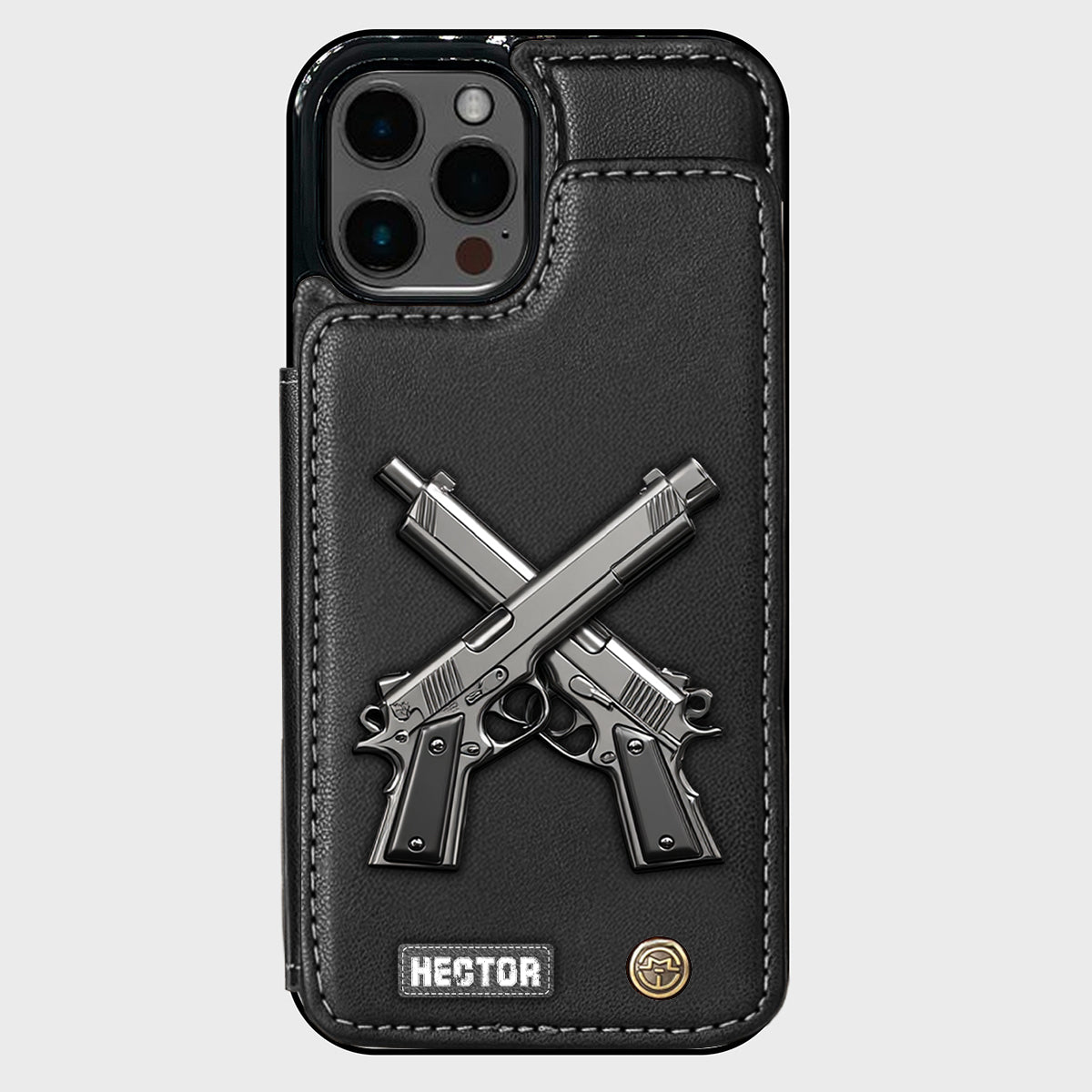 Étui portefeuille pour téléphone avec pistolets croisés - Équipement tactique personnalisé