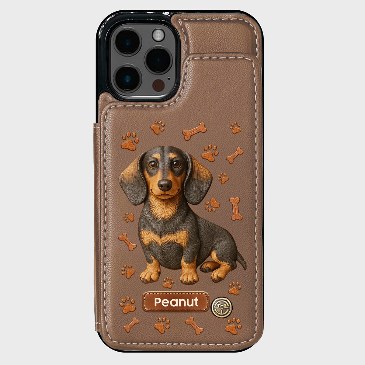 J'aime mon chien - Étui portefeuille personnalisé pour téléphone avec motif teckel