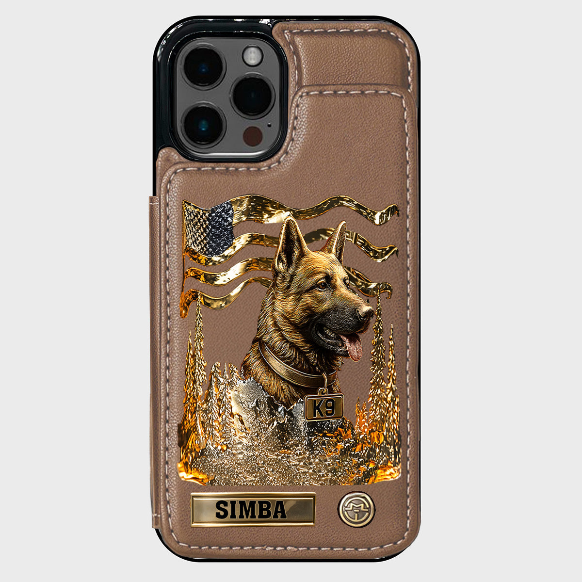 J'aime mon chien - Étui portefeuille/téléphone personnalisé avec un berger allemand