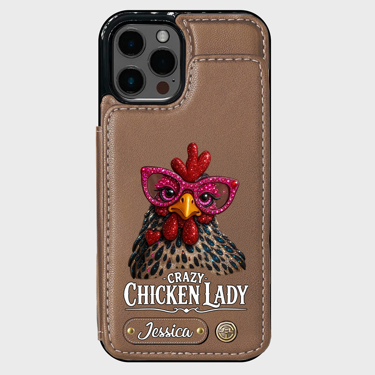 Crazy Chicken Lady - Étui portefeuille personnalisé pour téléphone avec poulet