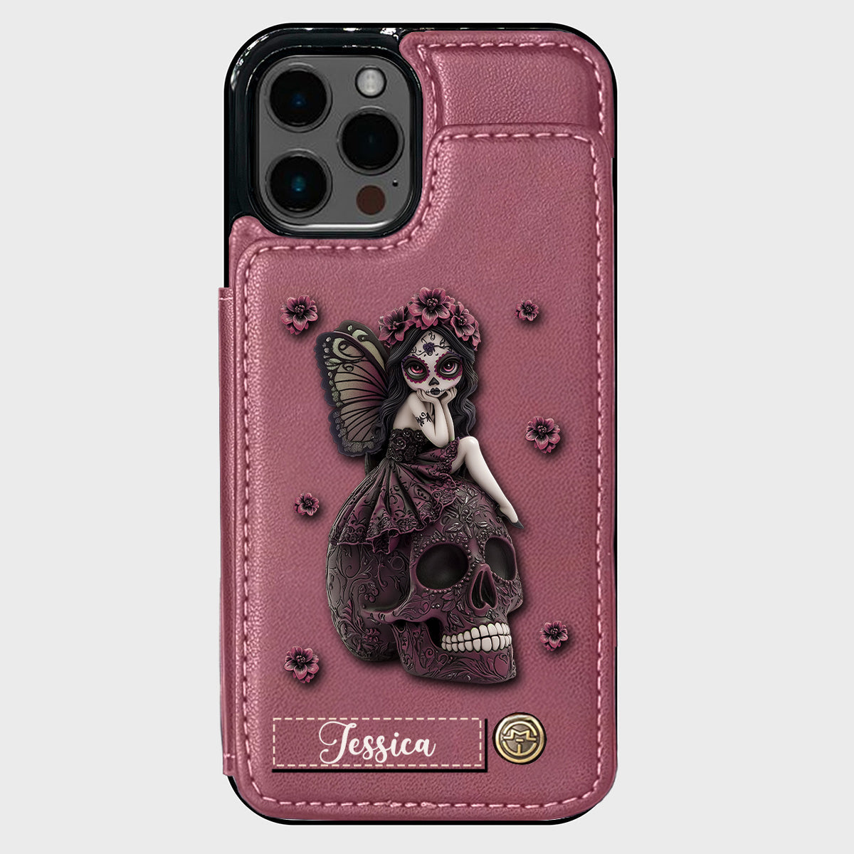 Beautiful Gothic Fairy Girl - Personalized Skull Wallet Phone Case