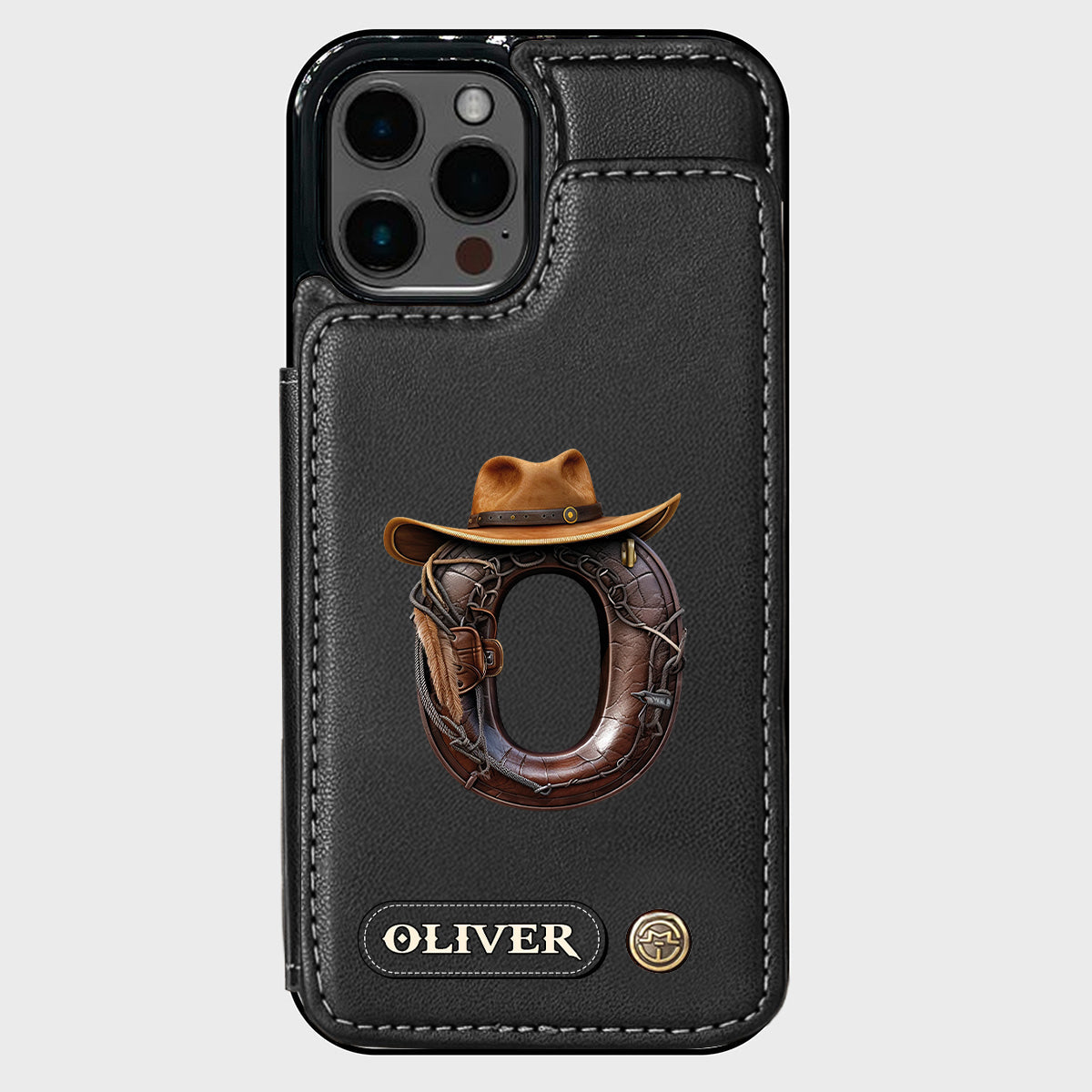 Étui portefeuille/téléphone personnalisé style western avec initiale du prénom - Cowboy/Cowgirl