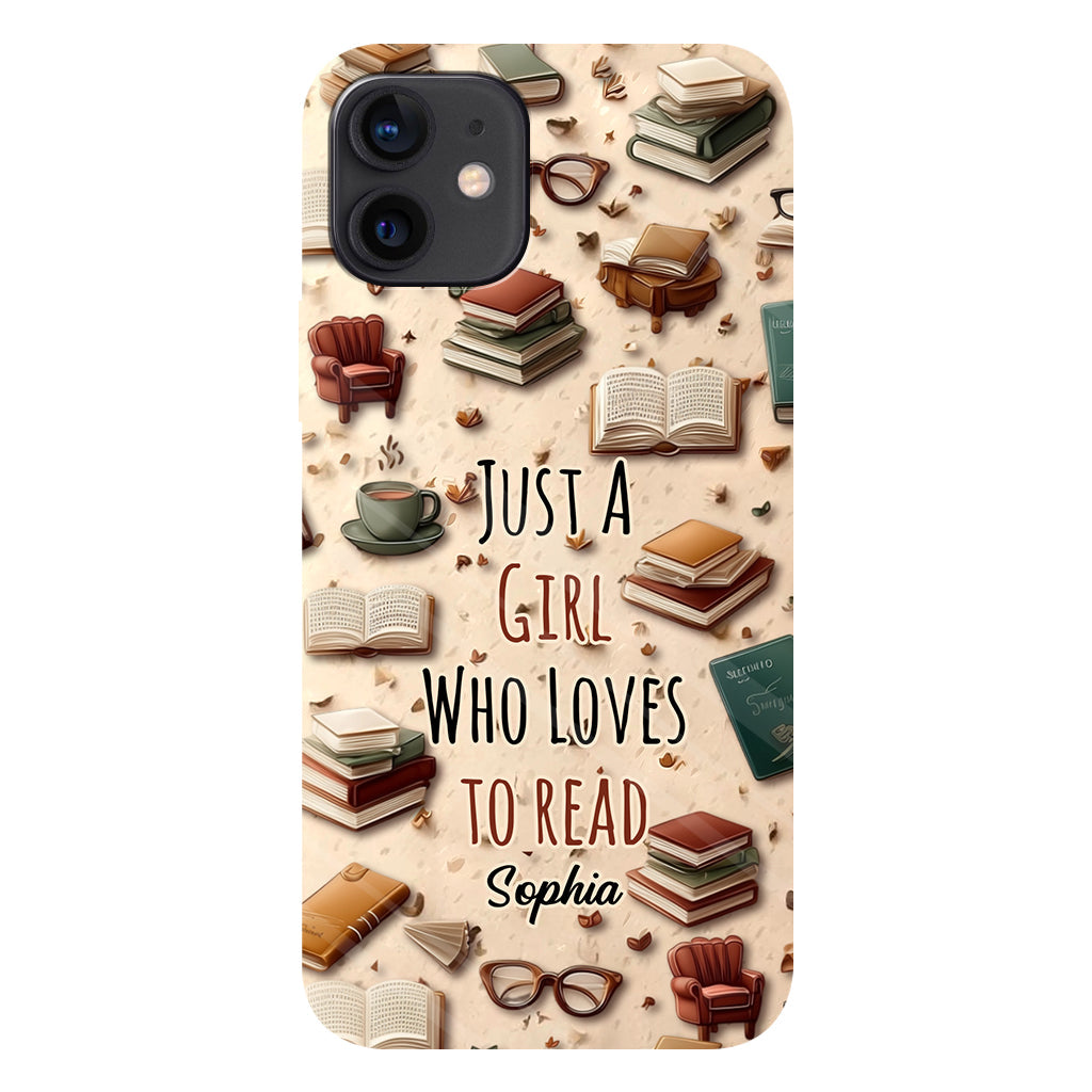 Coque de téléphone personnalisée « Juste une fille qui aime lire » avec un livre imprimé intégralement