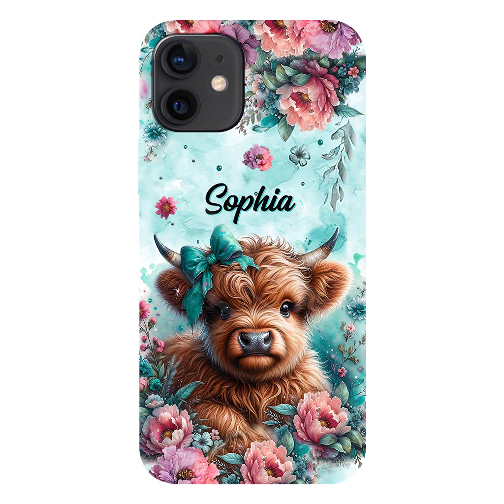 Coque de téléphone personnalisée avec imprimé intégral « Bébé vache des Highlands »