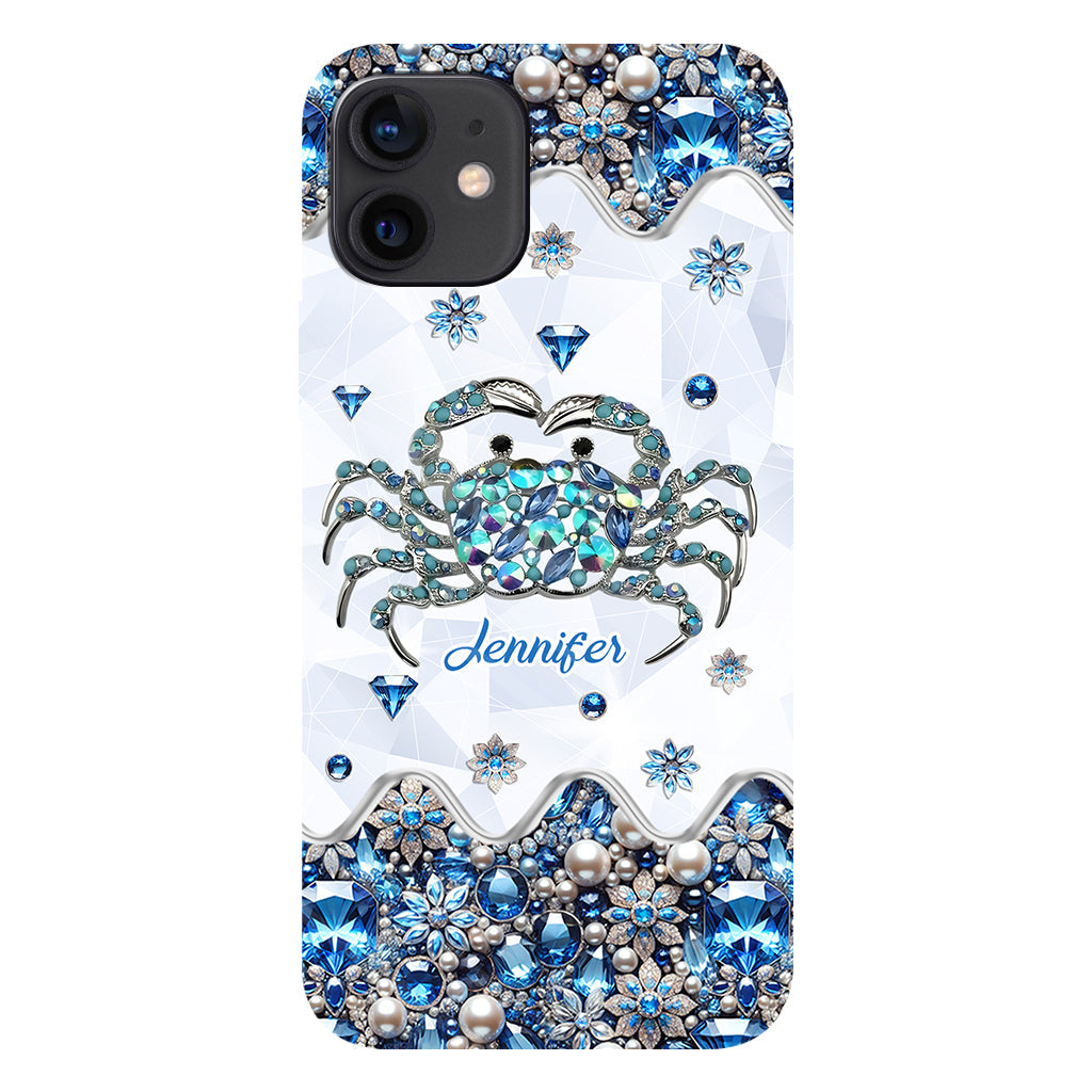Élégante coque de téléphone personnalisée « Crabe bleu élégant » pour amoureux de la mer