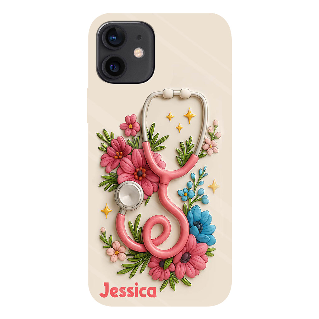 Floral Stethoscope - Personalized Nurse Full Print Phone Case