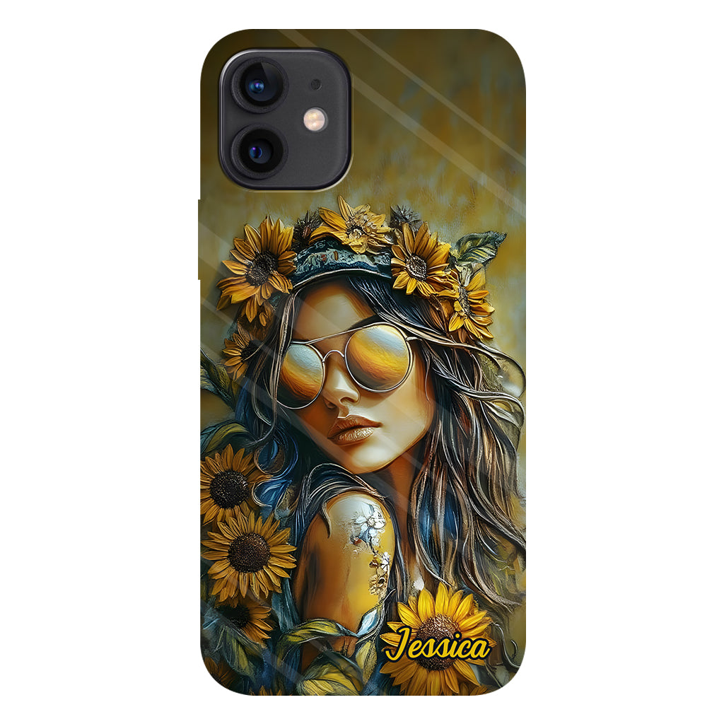 Coque de téléphone personnalisée Hippie Soul Sunflower Girl - Motif hippie intégral