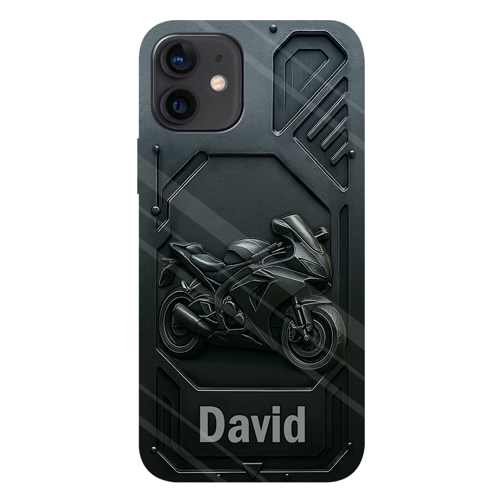 Coque de téléphone personnalisée pour motard, style cruiser/sportif, avec impression intégrale.