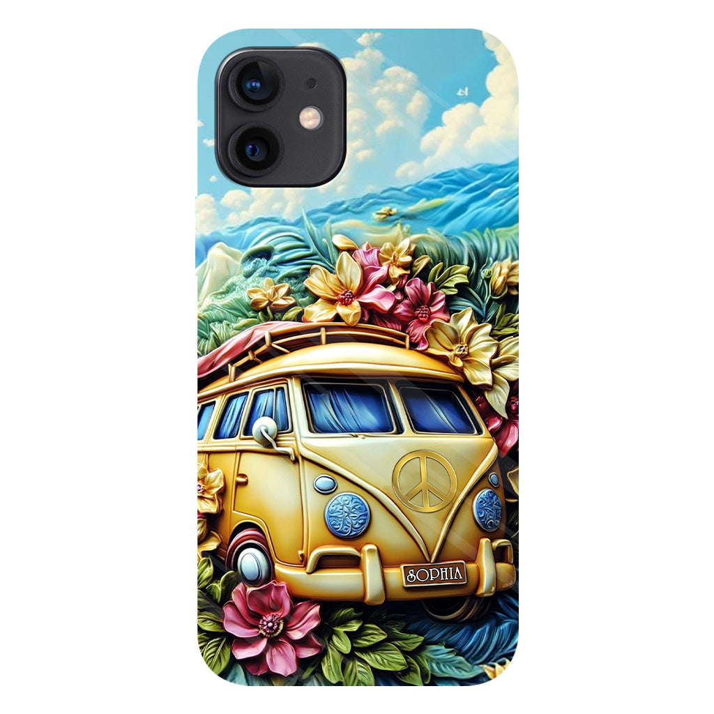 Floral Van Peace Sign - Personalized Hippie Full Print Phone Case