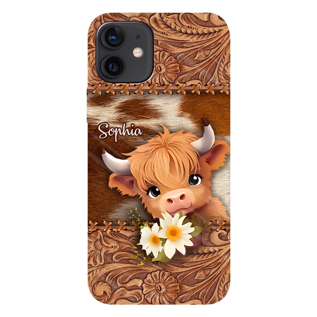 Coque de téléphone personnalisée avec impression intégrale représentant une adorable vache des Highlands