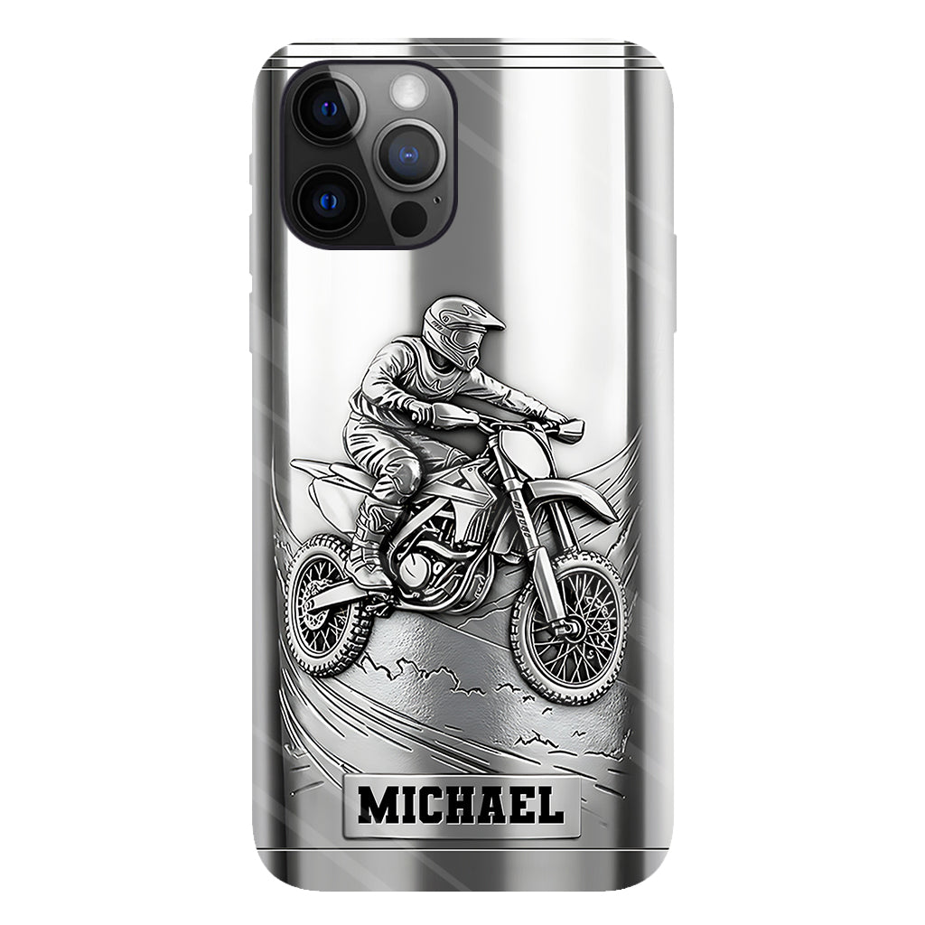 Coque de téléphone personnalisée motif motocross/cross métallisée - Coque de téléphone imprimée intégralement sur le thème du motocross