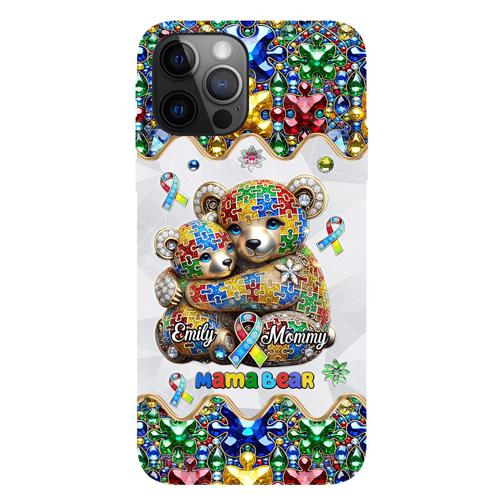 Coque de téléphone personnalisée « Maman Ours » pour la sensibilisation à l'autisme (avec impression intégrale)