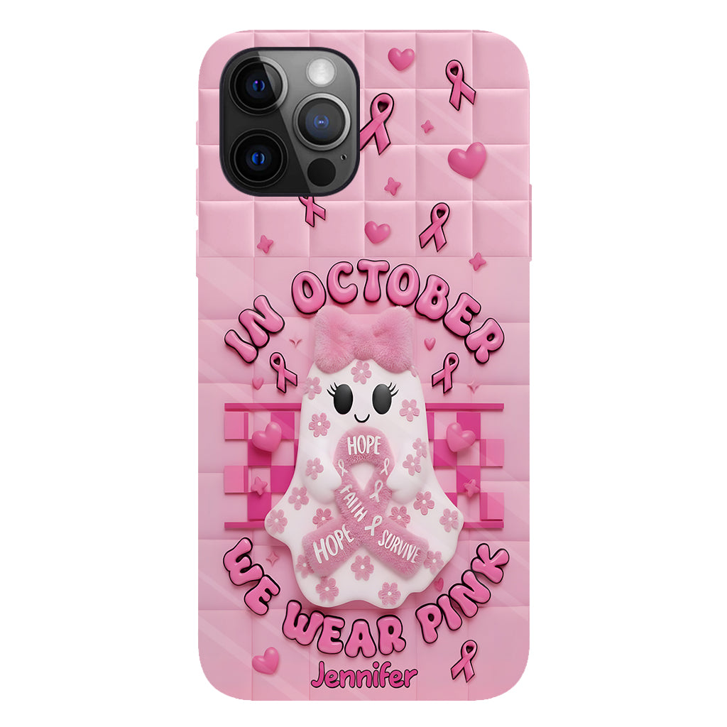Coque de téléphone personnalisée avec un adorable fantôme et un message de sensibilisation au cancer du sein - Coque de téléphone imprimée intégralement pour la sensibilisation au cancer du sein