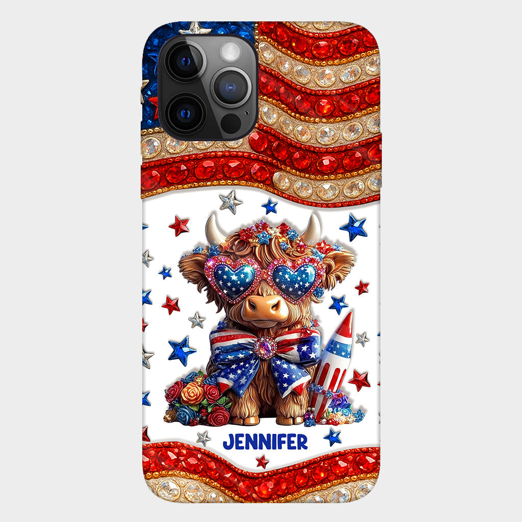 July 4th America - Personalized Highland Cow Full Print Phone Case