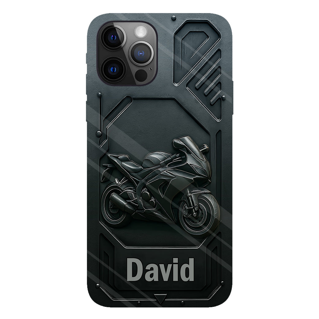 Coque de téléphone personnalisée pour motard, style cruiser/sportif, avec impression intégrale.