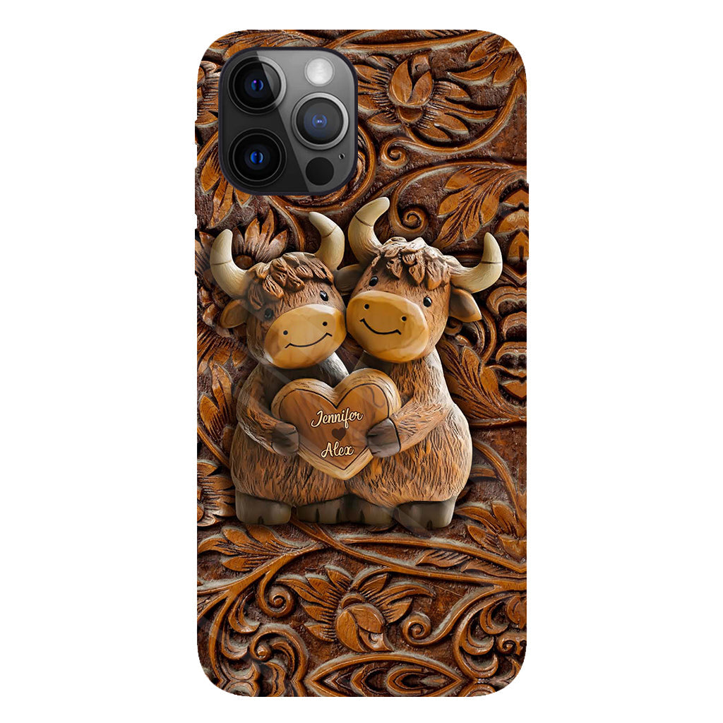 Couple de vaches des Highlands mignon - Coque de téléphone personnalisée avec imprimé intégral de vaches des Highlands