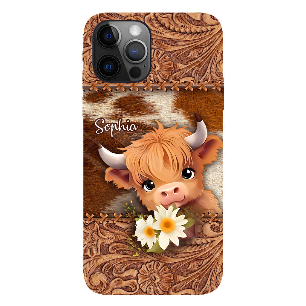 Coque de téléphone personnalisée avec impression intégrale représentant une adorable vache des Highlands